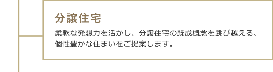 分譲住宅　柔軟な発想力を活かし、分譲住宅の既成概念を跳び越える、個性豊かな住まいをご提案します。