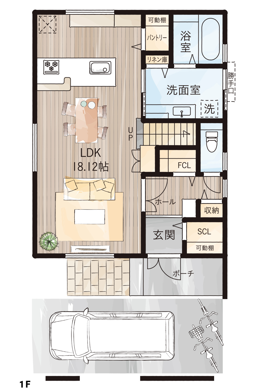 岸和田市春木本町モデルハウス　間取り図　1階