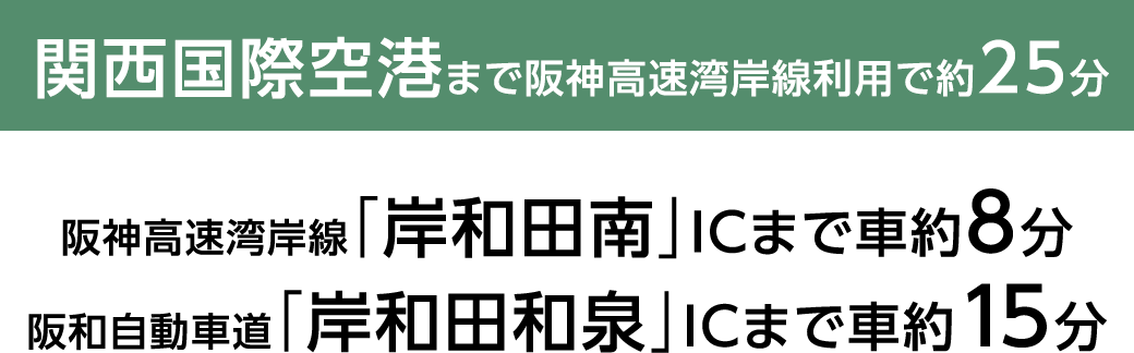 関西国際空港まで阪神高速湾岸線利用で約25分