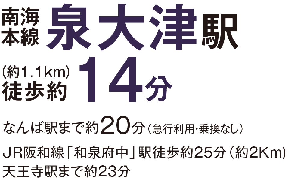 南海本線「泉大津」駅　徒歩約14分　なんば駅まで約20分（急行利用・乗り換えなし）