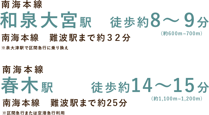 「和泉大宮」駅、「春木」駅からのアクセス情報