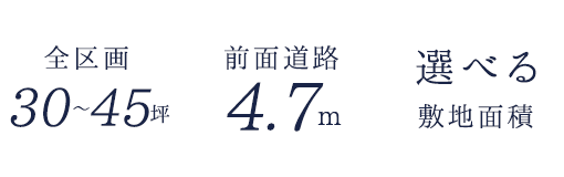 全区画30坪以上　前面道路4.7m　選べる敷地面積